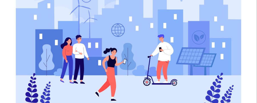 Menschen vor Smart City