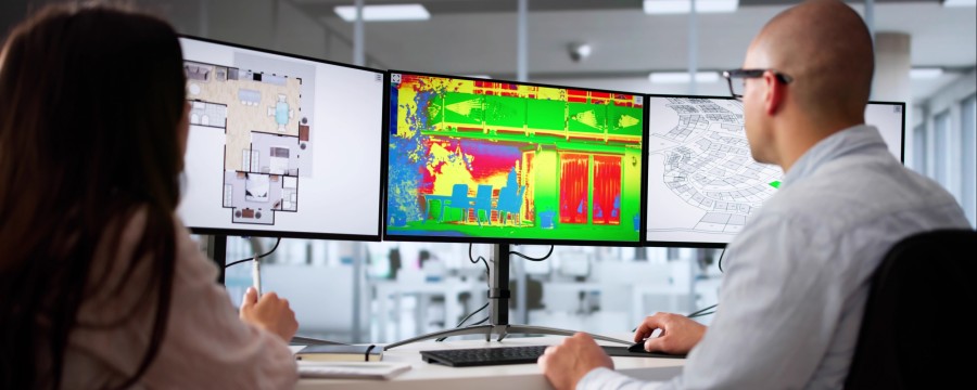 Wärmpeplanung:MItarbeiter vor dem Bildschirm