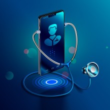 Telemedizin Handy und Stethoskop Symbolbild